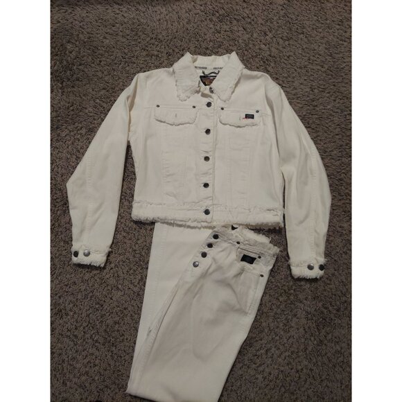 Official Harley Davidson Women's Jacket And Jeans White Fringe Size8 Motorcycle - Picture 2 of 16
